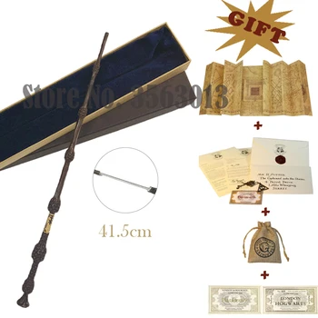 

41.5cm Cos Dumbledore Magic Wand with Box Metal-Core Wand for Kids Potters Harried Map Acceptance Letter Tickets Bag as Gift