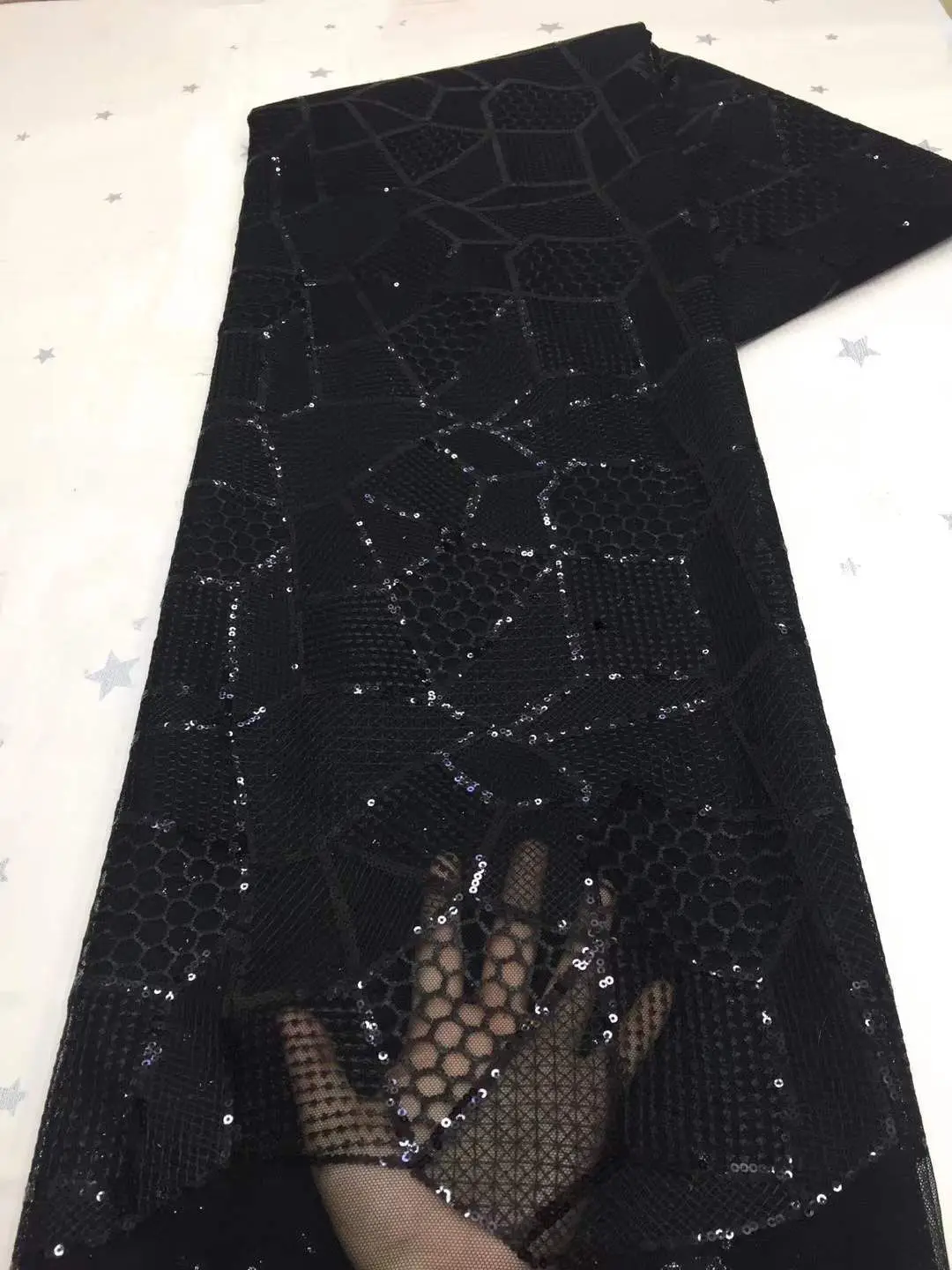 

2021 Latest African Sequins Lace Fabric Embroidery French Mesh Lace Fabric With Sequins Nigerian Tulle Net Lace Fabric For Party