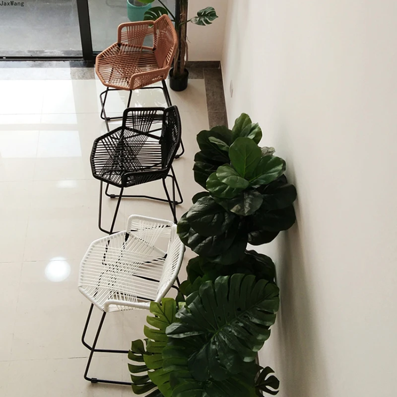 Nordic Bar Stool simple Modern High Feet Stool Rattan Chair Leisure Backrest Simple Household Bar Chair Creative Stools