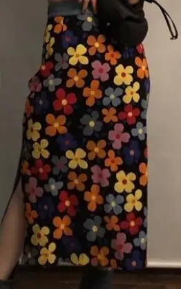 black floral Белый черный сексуальный модный Бохо Флористический с высокой талией Тонкий элегантный Bodycon сплит длинная юбка миди Корейская винтажная Женская Лолита Милая - Цвет: black floral