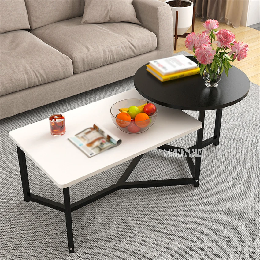 

Modern Simple Steel Frame Combination Tea Table 2 In 1 Living Room Side Table Double Color Manmade Board Round Coffee Table