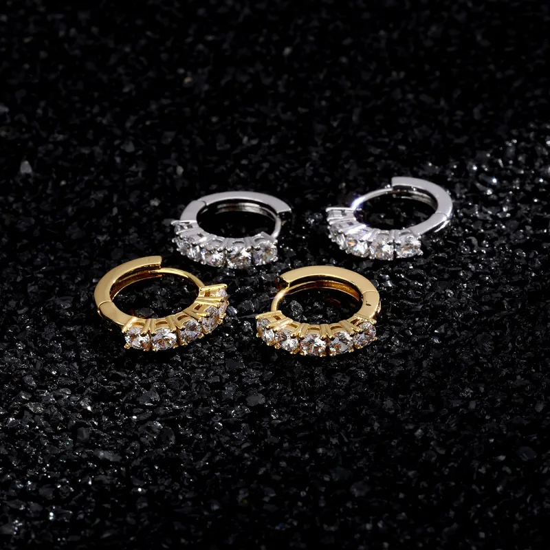 1 пара микро проложили AAA кубического циркония Bling Iced Out круглые Huggie обруч серьги для женщин мужчин хип хоп рэппер ювелирные изделия