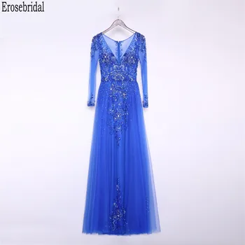 

Erosebridal Royal Blue Prom Dress Long Sleeve 2020 New Fashion Elegant Long Formal Evening Gown Party Luxury Beaded Prom Gown