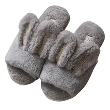 Домашние Нескользящие хлопковые тапочки унисекс; милые зимние домашние тапочки с открытым носком и заячьими ушками; большие размеры; обувь на плоской подошве; sapato masculino