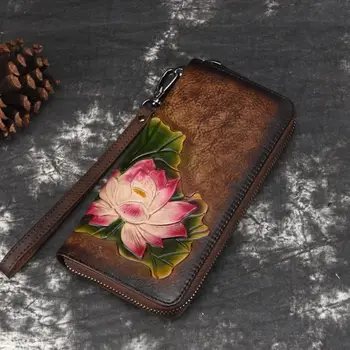 

Women Long Leather Wallet Card Holder Embossing Flower Zipper Phone Bag Coin Wristlet Purse Handbag