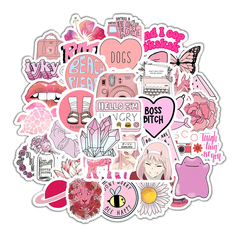 

50PCS VSCO Girl Stickers instagram Pink For Laptop Suitcase Skateboard Luggage Scrapbooking Sticker pack waterproof kids toys