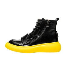 IGxx/обувь с высоким берцем, на молнии, на шнуровке, кожаные мужские кроссовки, сапоги панк до лодыжек для мужчин, Баскетбольная обувь на липучке, черный цвет