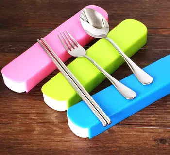 

500Sets Portable Steel Cutlery Chopstick Spoon Fork Dinnerware Sets/Lot Perfect For School Bento Lunch Box Flatware Sets SN2990