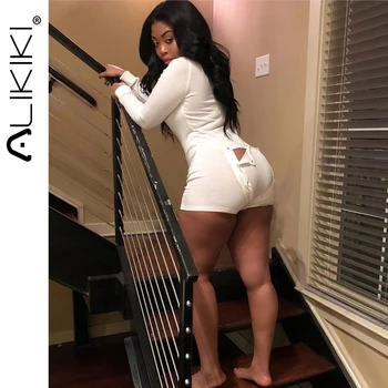 

Adults Women Sexy Onesies With Butt Flap Playsuit Long Sleeve Bodysuit Bodycon Stretch Short Romper Open Butt Pajamas Overalls