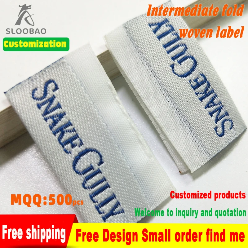 

Wholesale Free shipping 1000pcs customized garment labels/woven labels/main label/embroidered tag loop/centra fold