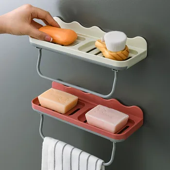 

Drain Wall-Mounted Towel Bar Soap Box Suction Cup Creative Bathroom Soap Box Shelf Toilet Rack Organizer