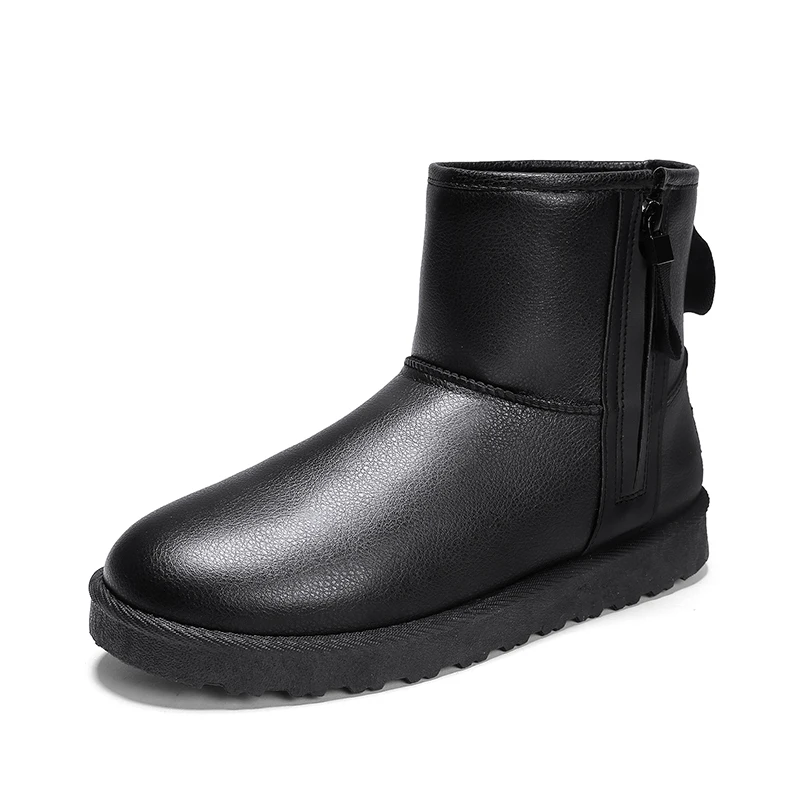 Super Warm Snow Zip Boots Men Luxury Brand Fashion Couple Unisex Winter Ankle Chelsea Boots Men Casual Shoes Lovers Bot PUTILER - Color: leather black