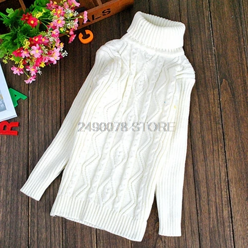 Winter Turtleneck Sweater For Boys Girls School Kids Christmas Sweaters Children Knitted Pullover Outerwear Cardigan Sweater - Цвет: white