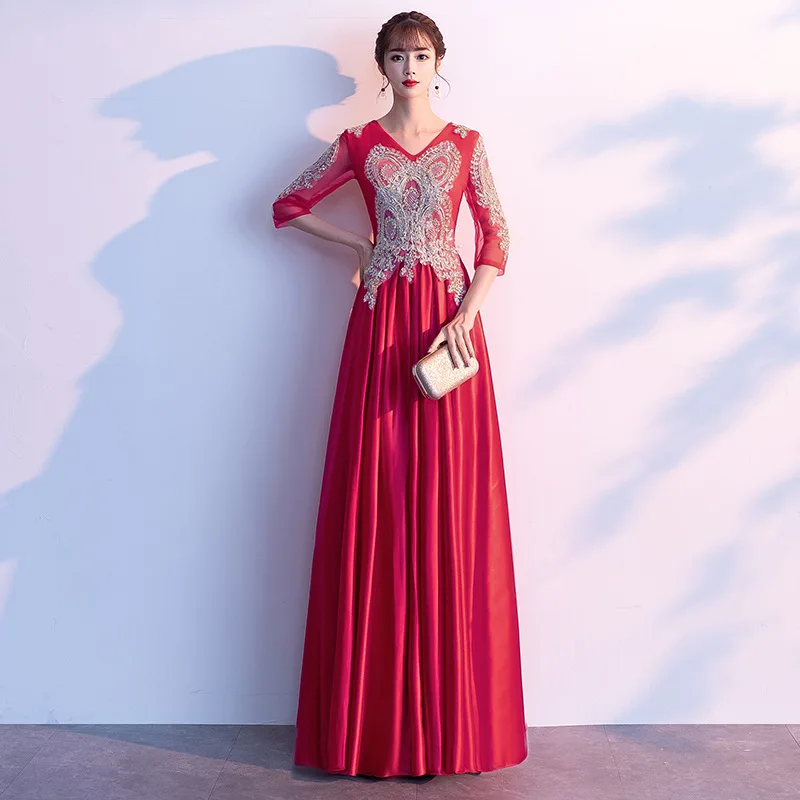 Лоскутное женское китайское современное платье Qipao атласное кружевное платье с вышивкой Чонсам с цветами Новинка вечернее платье халат De Soiree
