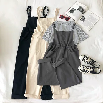 

preppy style women jumpsuits 2020 summer new solid straped high waist straight ankle length casual female women jumpsuits