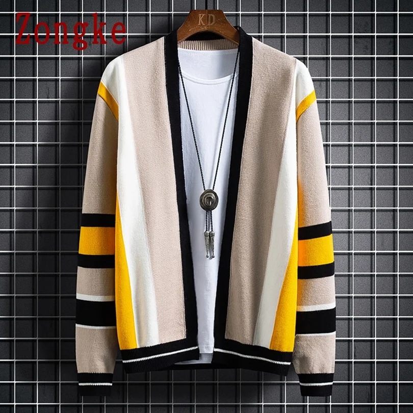 Zongke-cárdigan de punto a rayas para hombre, Jersey de punto, ropa de punto para otoño e invierno, novedad de 2021, M-3XL