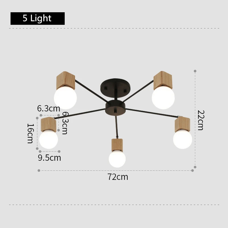 Современный деревянный потолочный светильник для гостиной, спальни, потолочные светильники, офисное крепление, потолочный светильник, домашний декор, потолочный светильник, блеск - Цвет корпуса: Black  5 Light