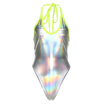 

Women Wet Look One Piece Romper Jumpsuit Sleeveless Halter Leotard Body Top Shiny Bodysuit Dance Rompers