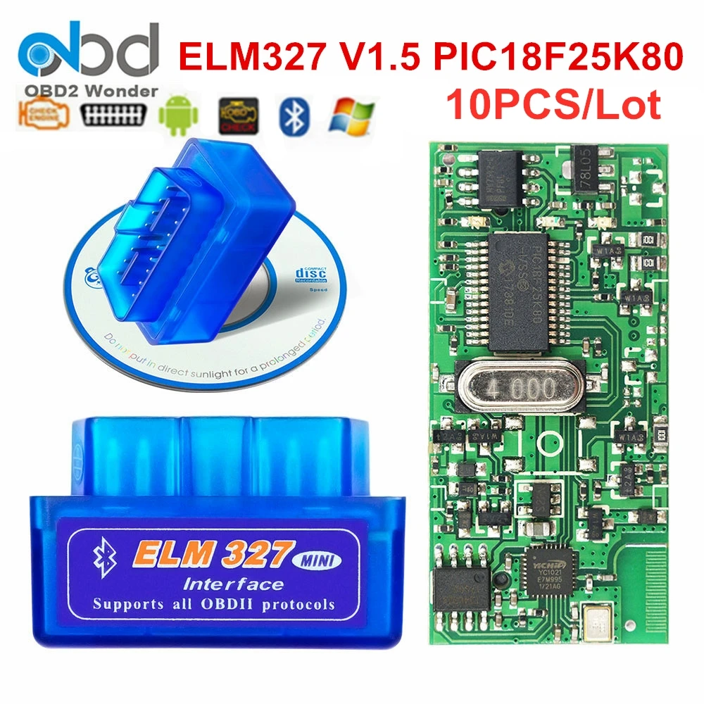 10 шт./лот OBD2 V1.5 ELM 327 PIC18F25K80 Bluetooth Автомобильный диагностический сканер ELM327 1 5 Mini OBDII