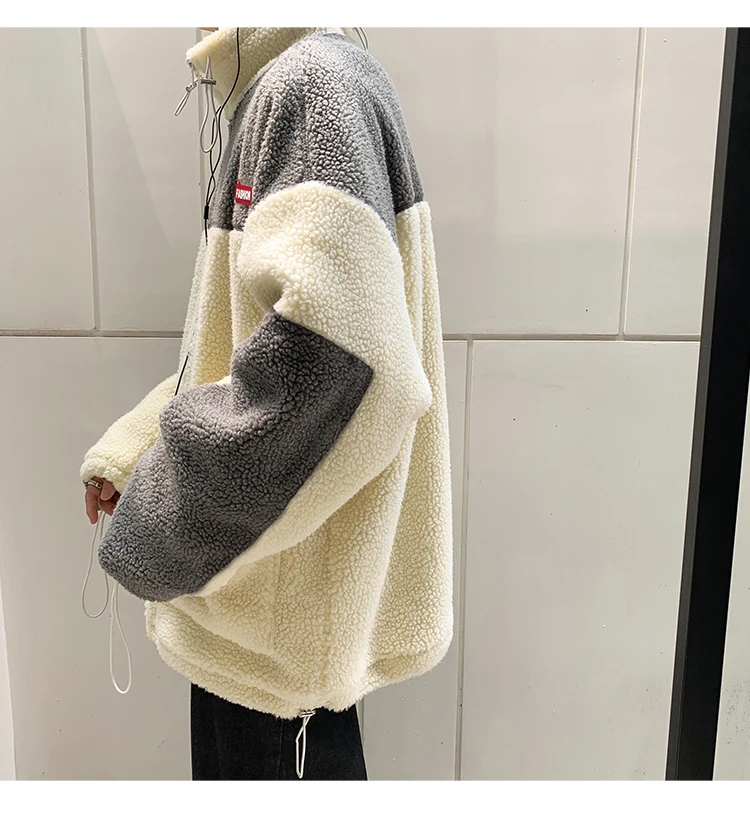Winter new collection of patchwork printed thick and fleecy hooded padded clothes loose casual personality youth men's wear