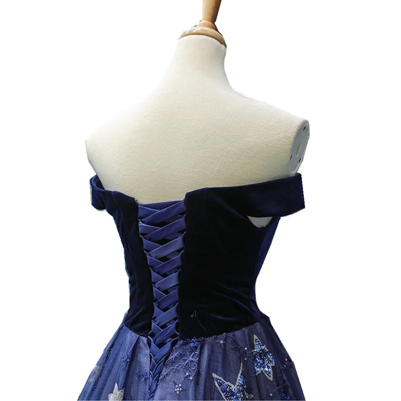 Королевский синий Vestidos De Fiesta блестящие звездное небо вечерние элегантные блестками вечерние платья с вышивкой банкет Вечеринка Выпускной платья