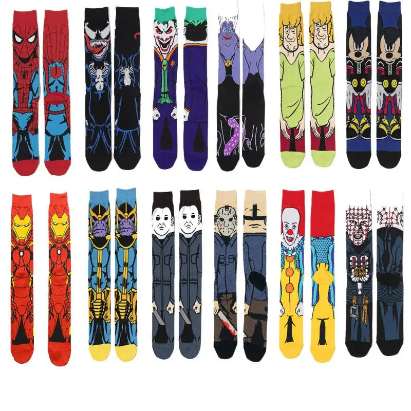Calcetines de algodón con estampado de Spiderman para hombre, medias de estilo Hip Hop a la moda, transpirables, suaves, para primavera y verano, novedad de verano