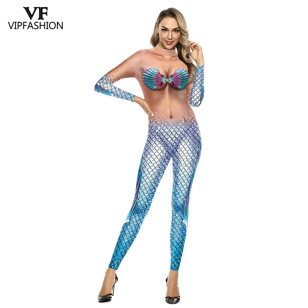 

VIP FASHION 2020 Sexy costumes For Women New Arrival 3D Nude Funny Cosplay Mermaid Princess Bodysuits Shinny Fish Scale Suits
