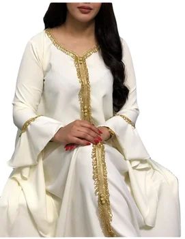 Jalabiya Kaftan Arabic Dress For Women Dubai Turkey Abaya Embroidery Loose Djellaba Muslim Fashion Islamic Clothing White 1