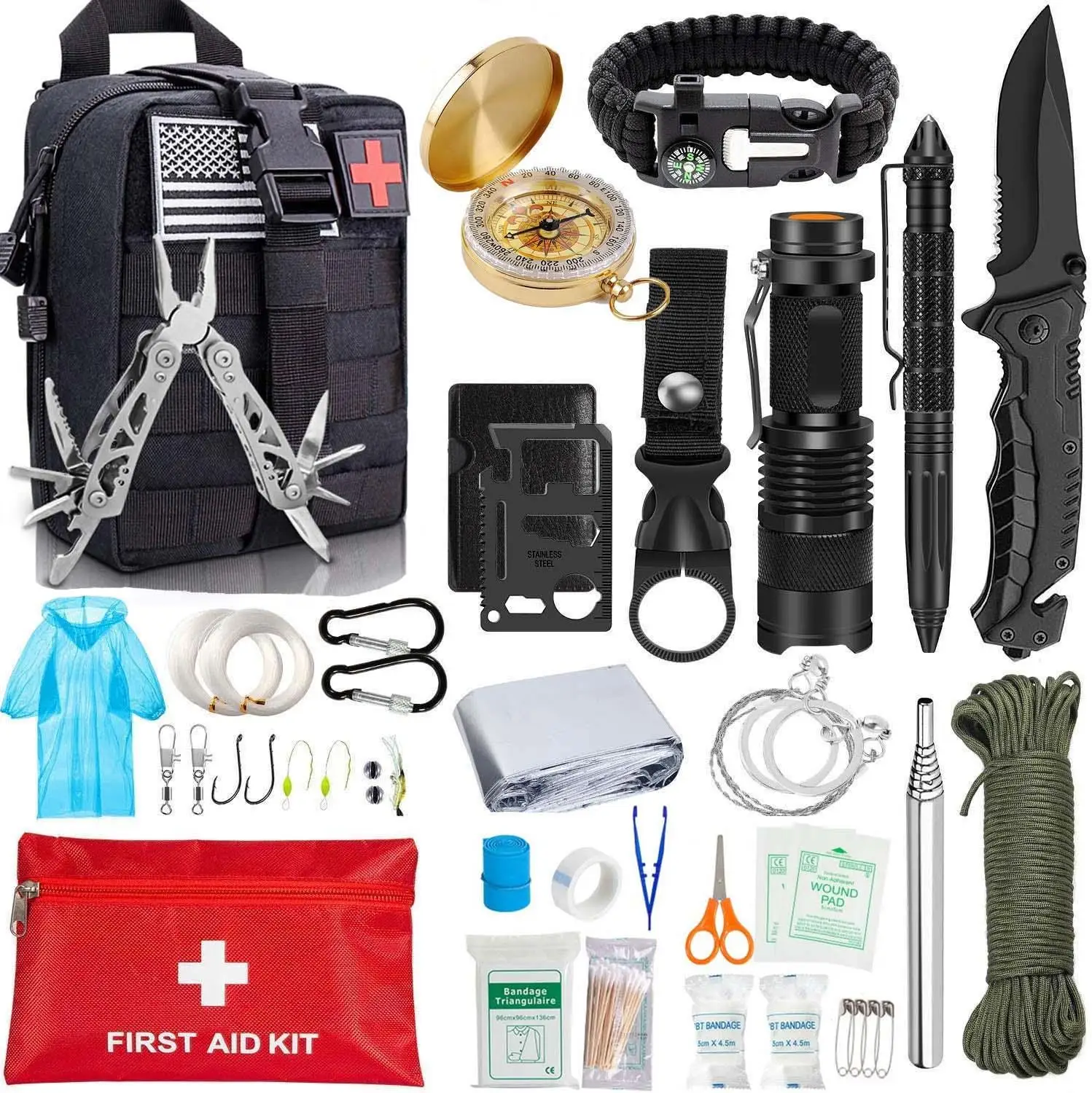 

EDC Survival Kit Gear Tool Kit 47 IN 1 Emergency SOS Survival Tools Emergency Blanket Tactical Pen Flashlight Pliers Wire Saw