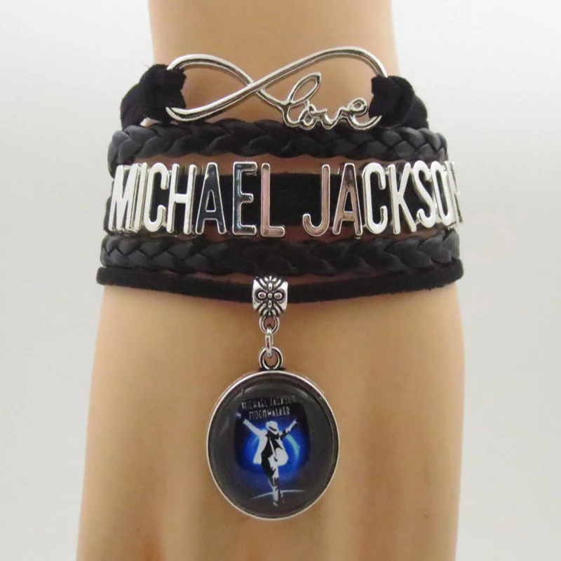 Майкл Джексон MJ бесконечное кожаный браслет со стеклянным кабошоном браслет Винтаж многослойный Плетеный Кожаный Браслет Для мужчин Для женщин ювелирные изделия