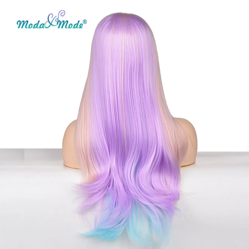 Moda& Mode hair2" смешанный розовый синий и фиолетовый длинный шелковый прямой парик натуральный волос на каждый день и Косплей Синтетический кружевной парик