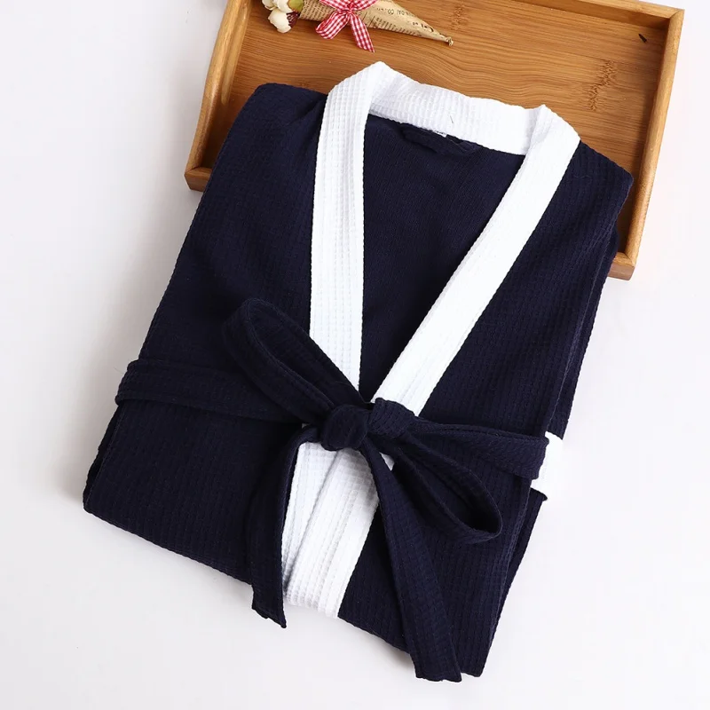 navy blue Мужские халаты, модный Повседневный хлопковый Халат, v-образный вырез, длинный рукав, на шнуровке, кимоно, ночное платье, мужской теплый халат, пальто для душа, сауна - Цвет: navy blue