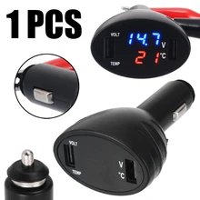 12 В/24 В 3 в 1 USB Автомобильное зарядное устройство прикуриватель цифровой светодиодный Вольтметр термометр измеритель напряжения