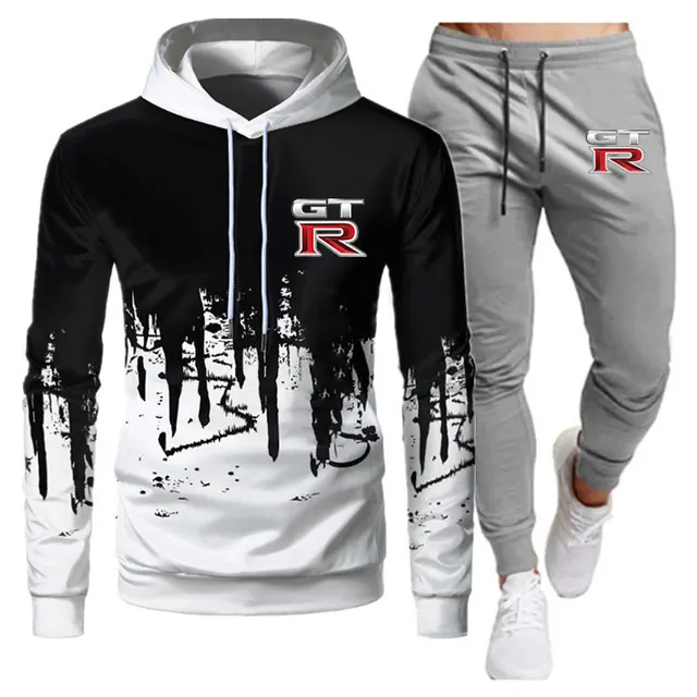 Men's sweater, hoodie and pants, two-piece printing casual fashion sports suit jacket, men's loose and breathable running  suit 4