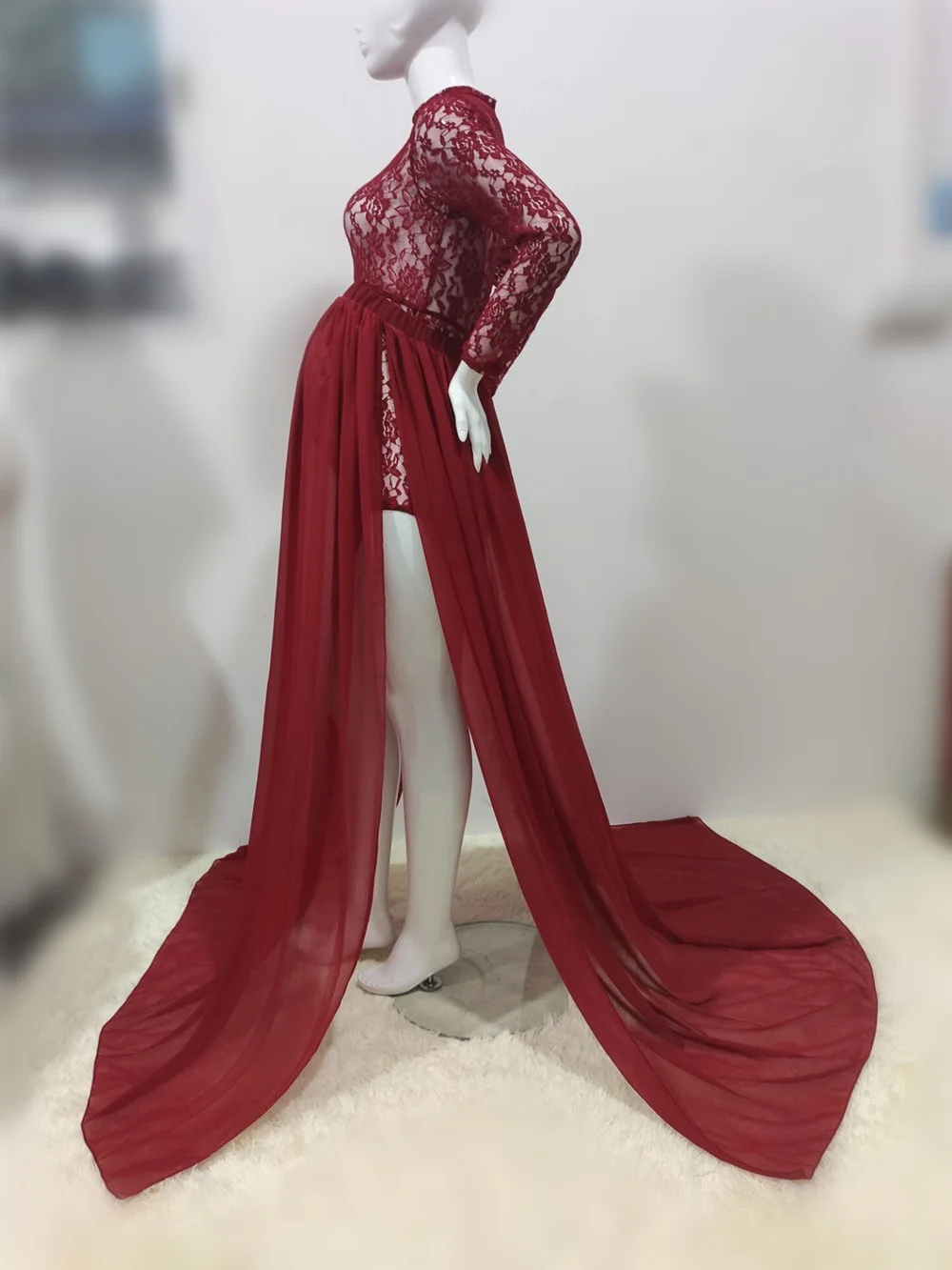 Fancy Lace Maternity Dresses For Photo Shoot Sexy Split Side Pregnancy Dress Maxi Gown Long Pregnant Women Photography Prop 2020 (11)