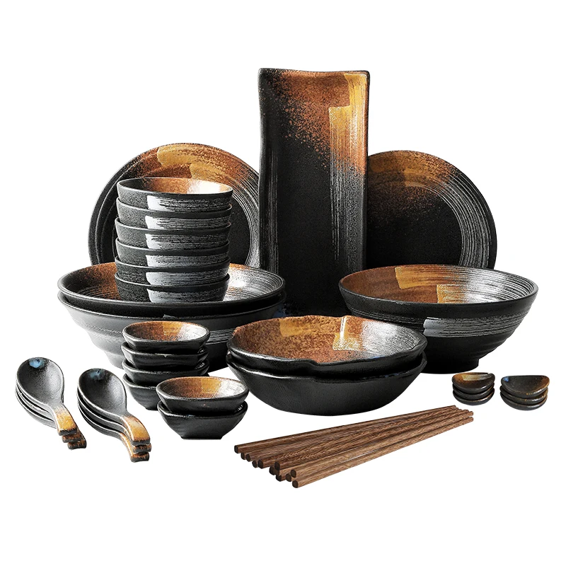 KINGLANG Japanese Dinner Set Ceramic Retro Japanese Tableware Set