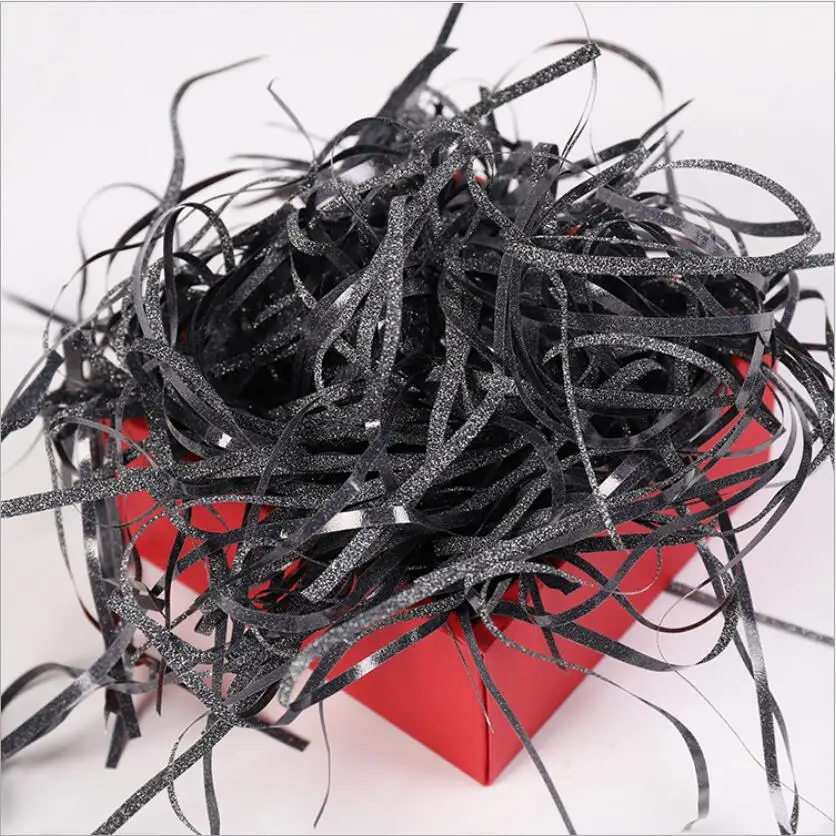 black 100 г Блестящий цветной Raffia наполнитель бумаги Филлер для подарочной упаковки Свадебная коробка наполнение Конфетти День рождения подарок упаковка украшения DIY - Цвет: black
