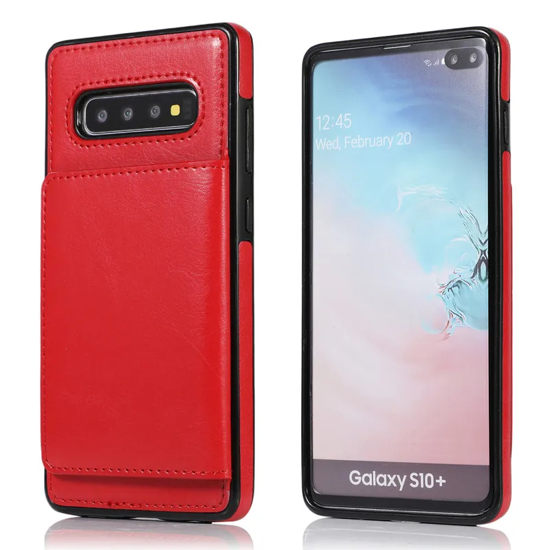 Кожаный чехол-бумажник премиум класса для samsung Galaxy S8 S9 S10 Plus S10E Note 8 9 10 Pro с двойными магнитными кнопками, противоударный чехол - Цвет: Red