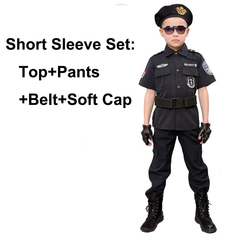 Short 4pcs Set Детская одежда на Хэллоуин, полицейская одежда, костюмы на Хэллоуин, карнавальные костюмы, специальная армейская форма - Цвет: Short 4pcs Set