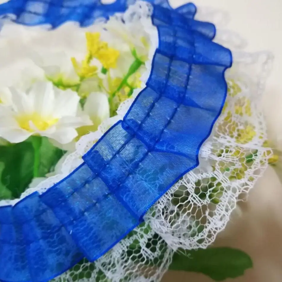 1M Latest French Lace Fabric Width 4.5cm High Quality Tulle Sky Blue Trimmings For Sewing encaje dentelle L-22 | Дом и сад