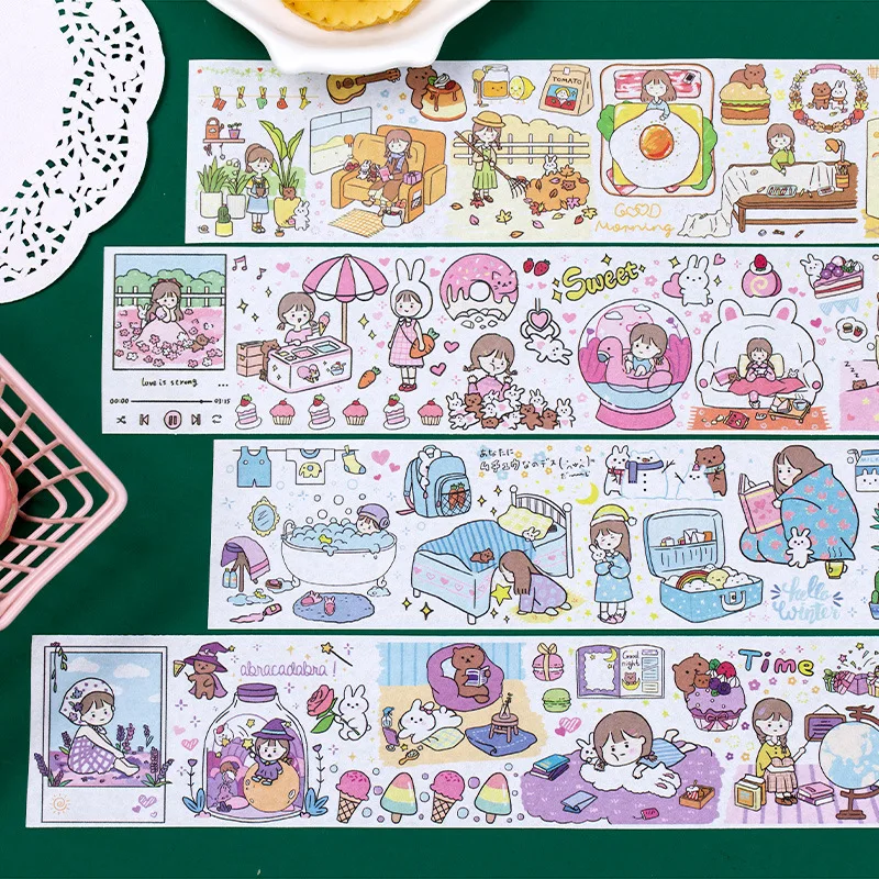 

Kawaii Cartoon Girl Theme My Warm Life Cute Wide Washi Tapes 4 Designs Mixed 35mm*6M