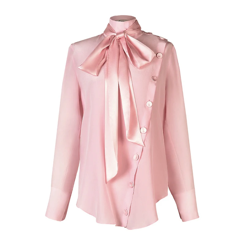 PandaQ женская шифоновая блузка женские топы Blusas Mujer De Moda индивидуальные корейские розовые женские галстук-бабочка Шеин модные OL