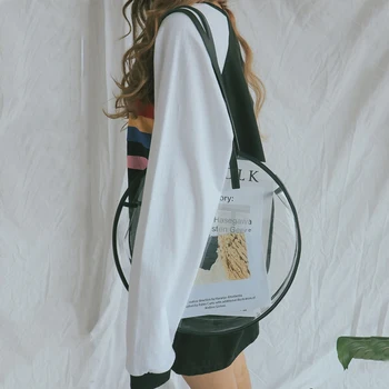 

Big bag for women 2020 summer new Korean splicing transparent holiday style with half-round hand bill of lading shoulder bag