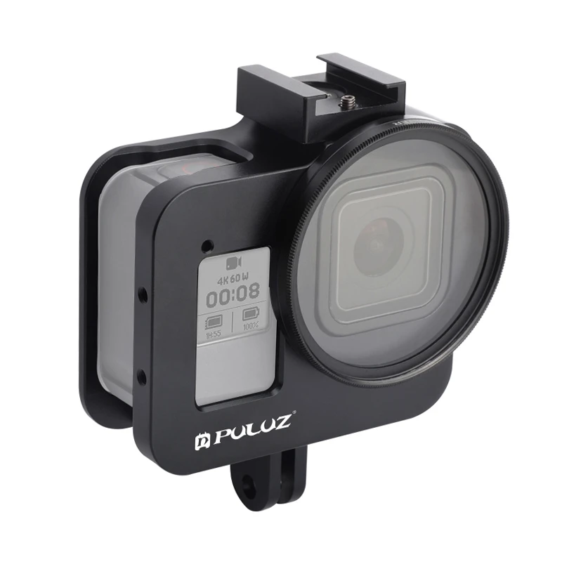 PULUZ корпус CNC алюминиевый сплав Защитная клетка с 52 мм УФ объектив для GoPro HERO8 черный ударопрочный чехол