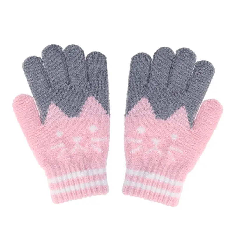 Pink Детские зимние вязаные перчатки, теплые перчатки из искусственной шерсти для девочек, детские перчатки с сенсорным экраном, Вечерние перчатки, теплые зимние перчатки - Цвет: Pink