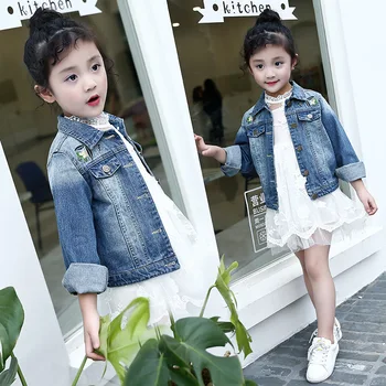 

Children's Denim Jacket for Girls Spring Autumn Toddler Kids Flower Embroidery Blue Jean Outfits Jackets Clothes 5 6 8 14 Years