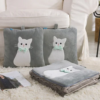 

40X40CM cartoon embroidered cushion blanket 100x150cm sofa dual-use velvet pillow blanket car travel blanket