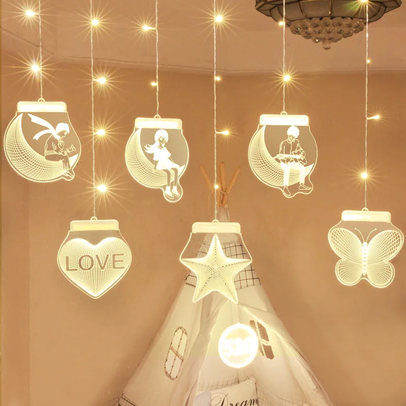 

1M LED Acrylic Unicorn Chirstmas Cutrain Lights Marriage Confession String Light Christmas Party Wedding Birthday Decor