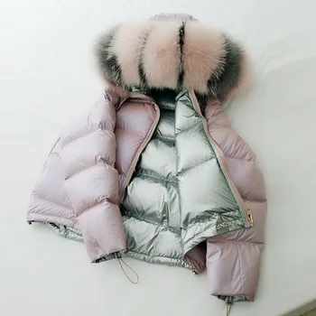 

Womens Down Jacket Coats Both Side Wears Plus Size Bubble Coat Women Fox Fur Hooded Thick Warm Coat Women Clothes