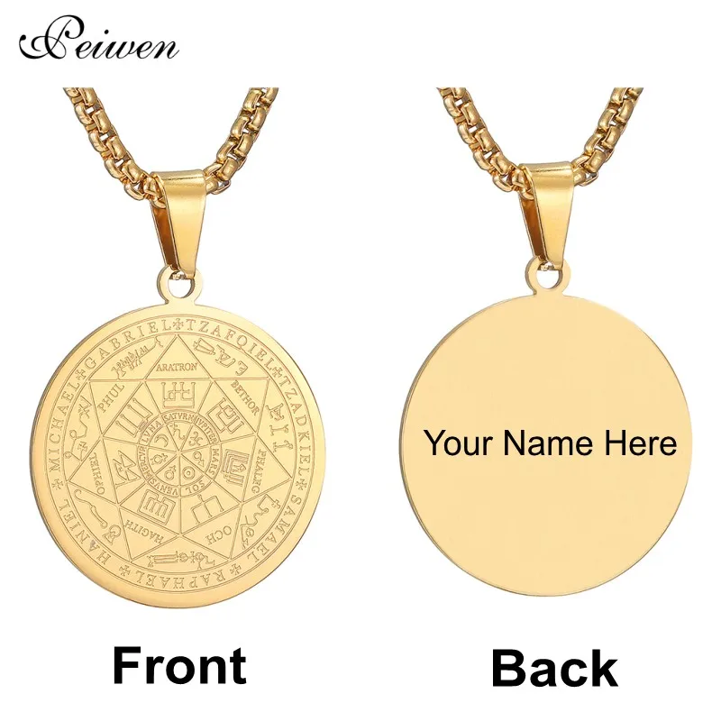 Vintage Amulet Circle Pendant Necklace Stainless Steel Round Shape Rune Star Necklaces Men Lucky Jewelry Talisman Christmas Gift